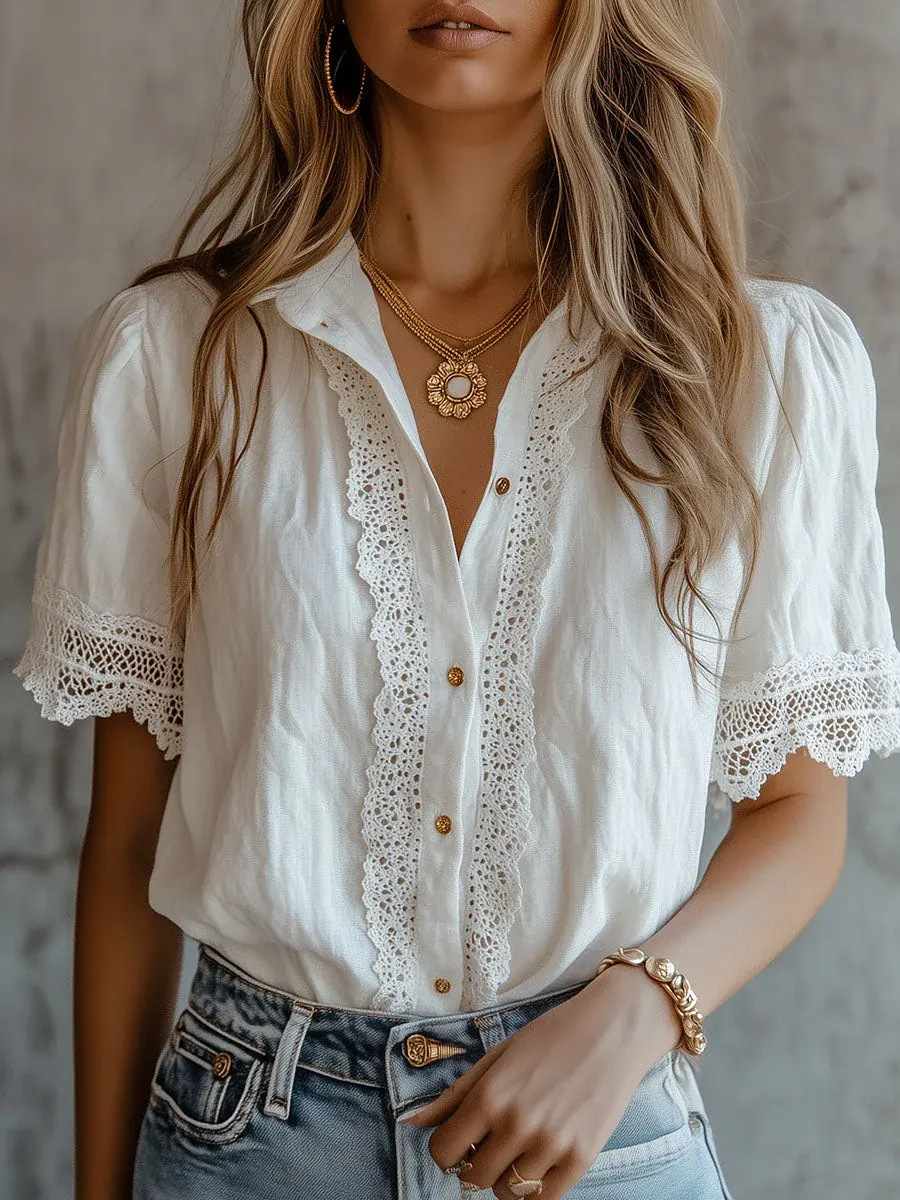 Elegant Women's Shirts Casual  - огляд і ціна Embroidery Cotton Shirt