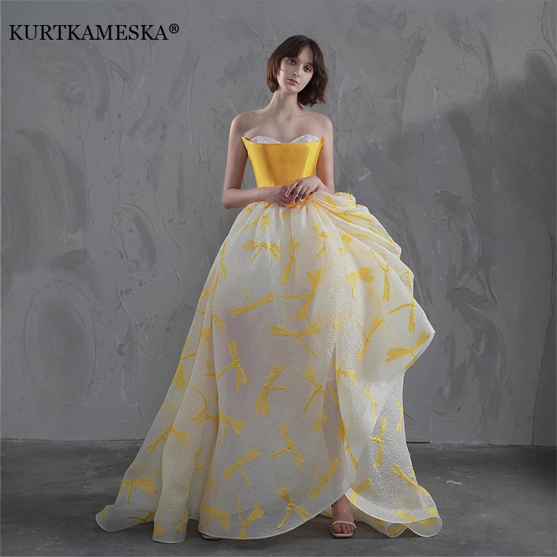 Elegant Yellow Satin Top Pagea - огляд і ціна Embroidery Yellow Dress